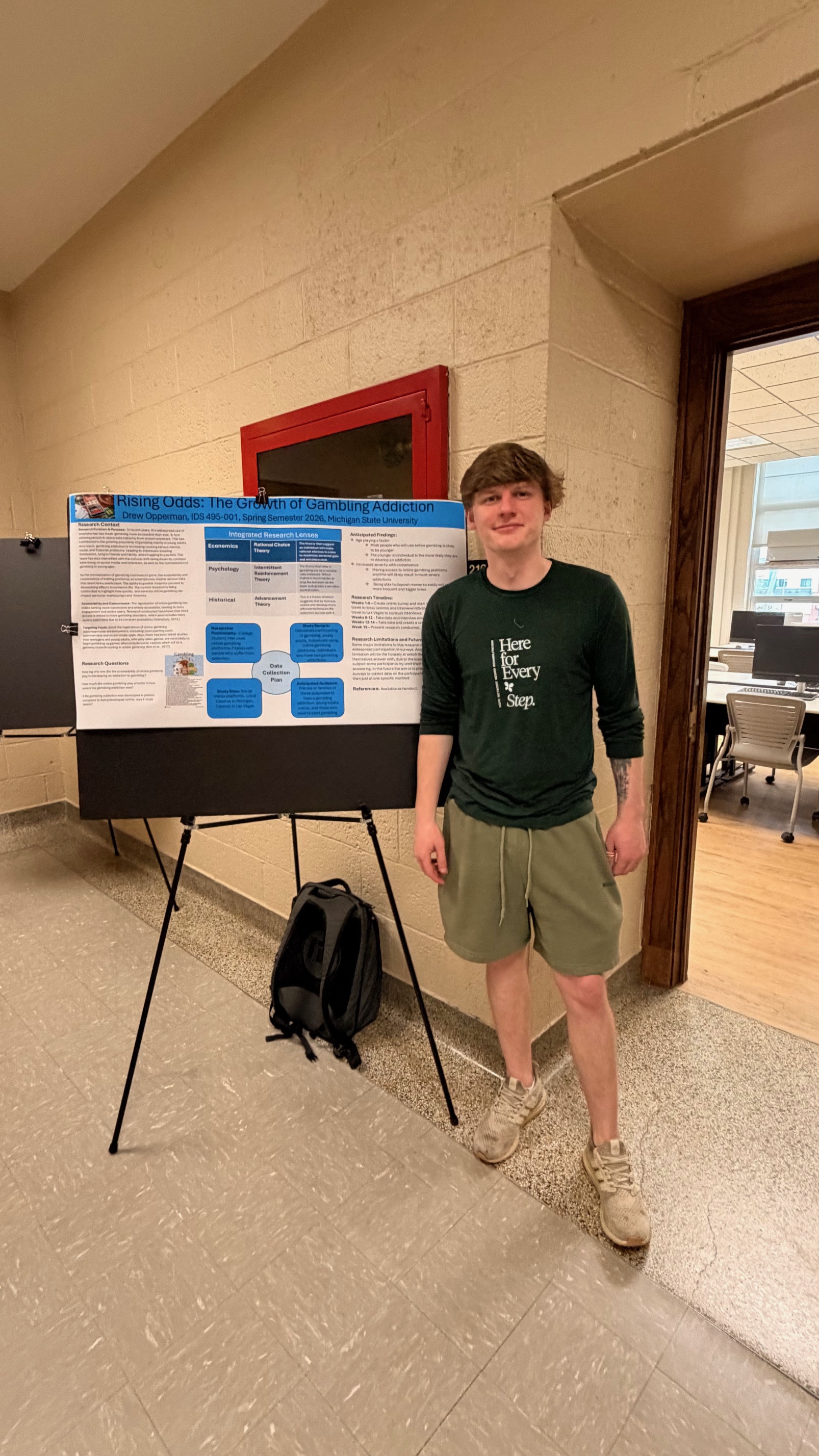 MSU student standing next to his research poster.